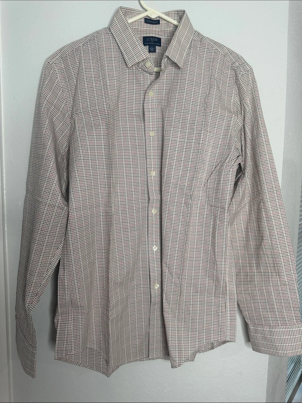 J. Crew Men's Button-Up Checked Dress Shirt in Red and White
